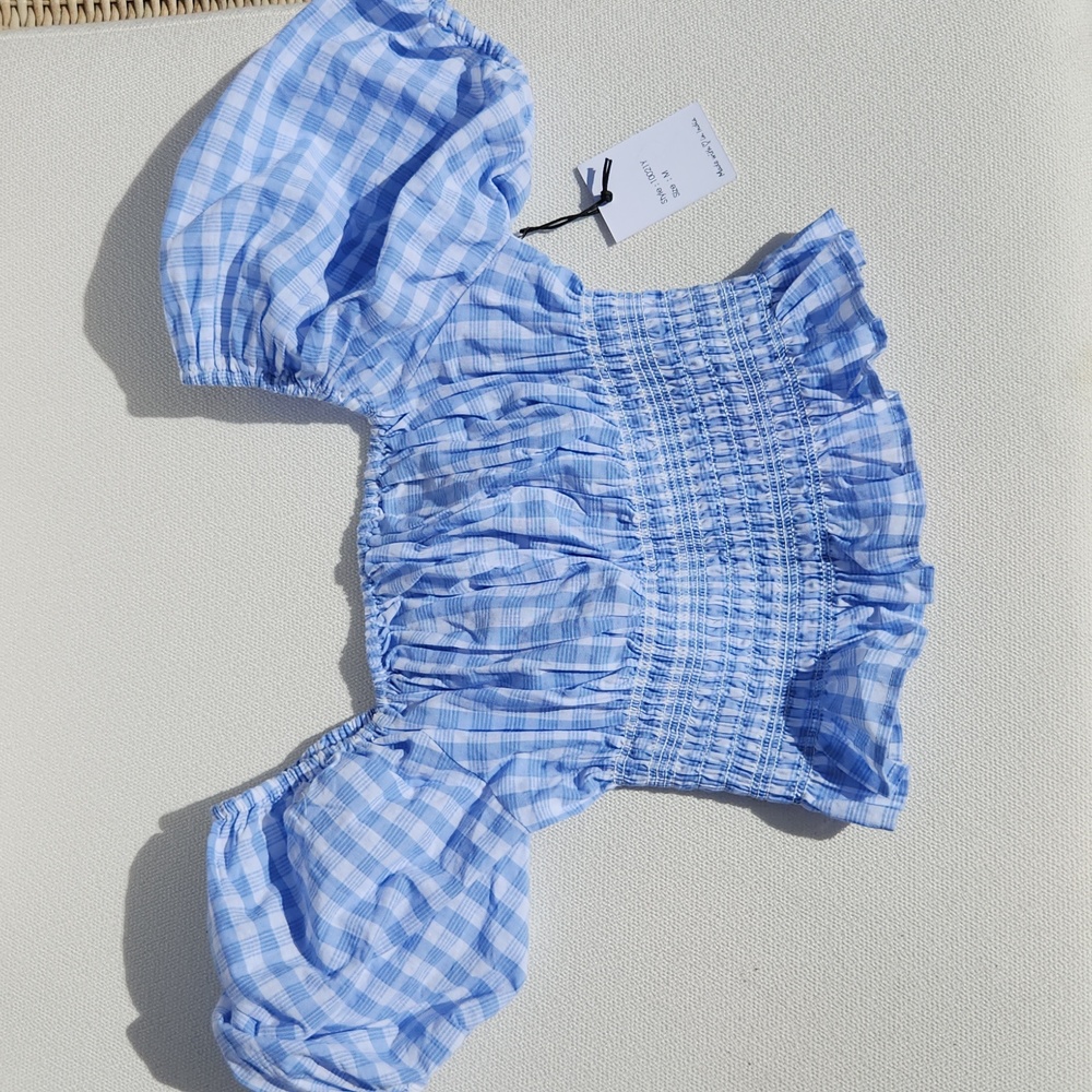 Coquette off shoulder blue checkered top size medium